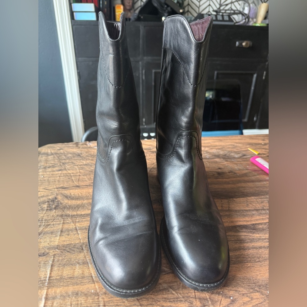 Chanel Black Leather Heeled Boots